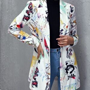 Floerns Women's Casual Long Sleeve Graphic Colorful Blazer Work Suit Jackets